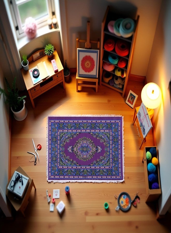 Jizlan 1Pc Purple Hand-Woven Rug 1:12 Mini Carpet Floor Mat Home Furniture Miniatures Gifts DIY Dollhouse Accessories Convenient - Image 4